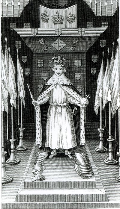 Oliver Cromwell (1599-1658) standing in state by English School